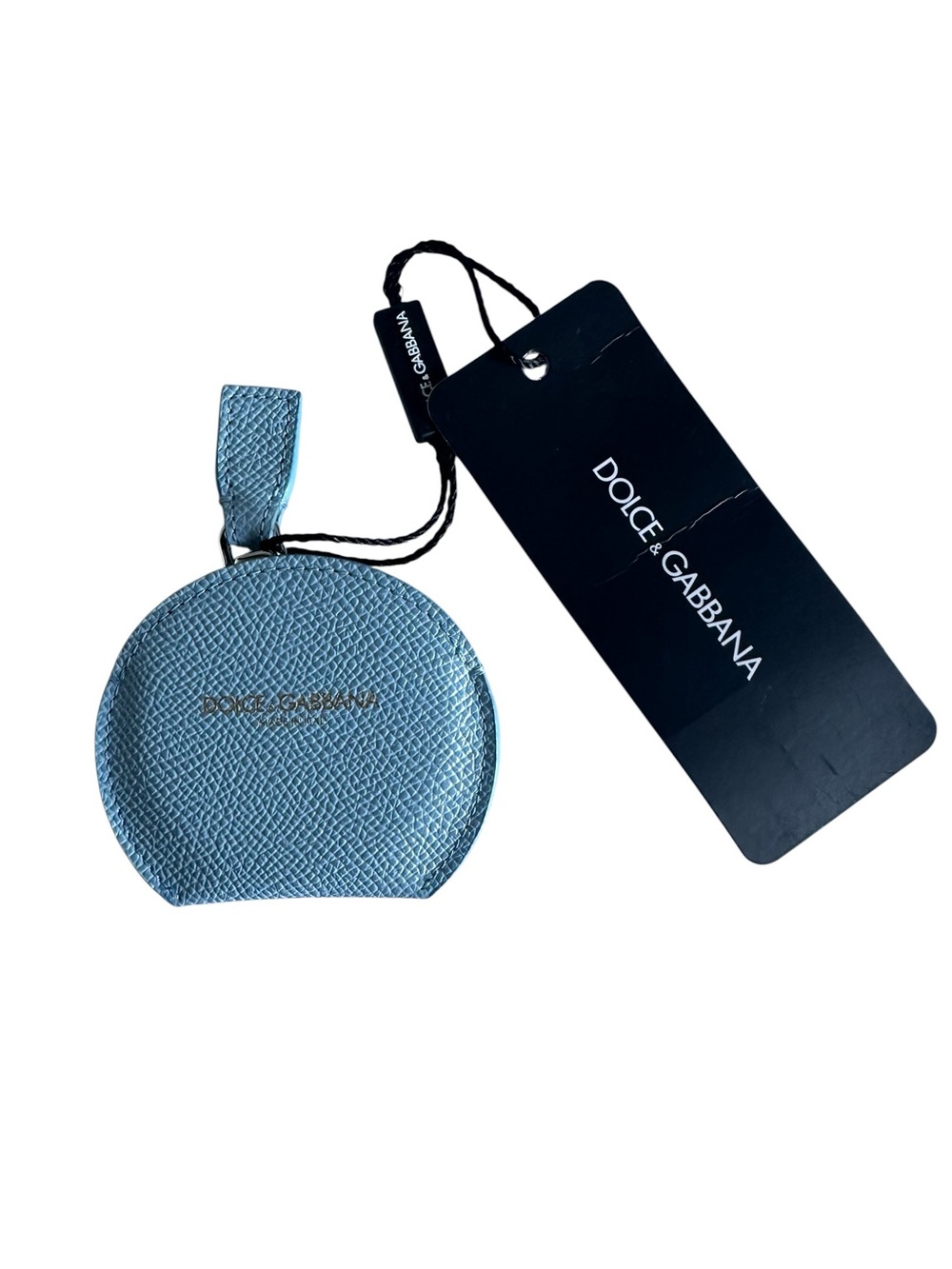 Dolce & Gabbana Light Blue Dauphine Leather Compact Mirror Holder Charm NWT
